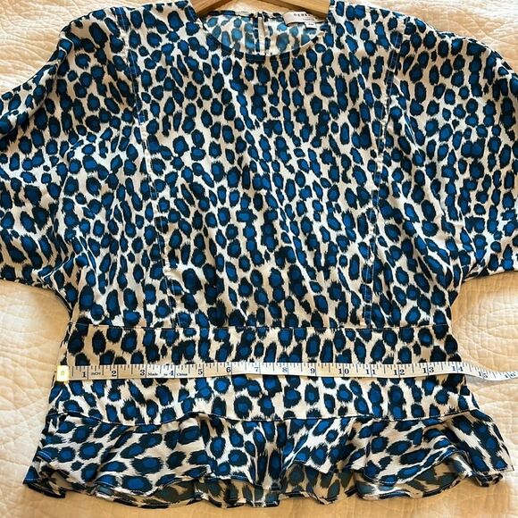 Derek Lam Collective Crosby Leopard Ruffle Hem Top Women Sz 4 Animal Print Blue - Picture 10 of 12
